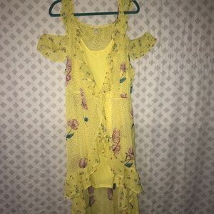 Yellow Floral/Polka Dot Wrap Dress